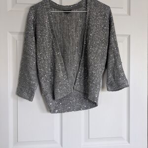 Express Gray Cardigan Sweater with Cropped Sleeves